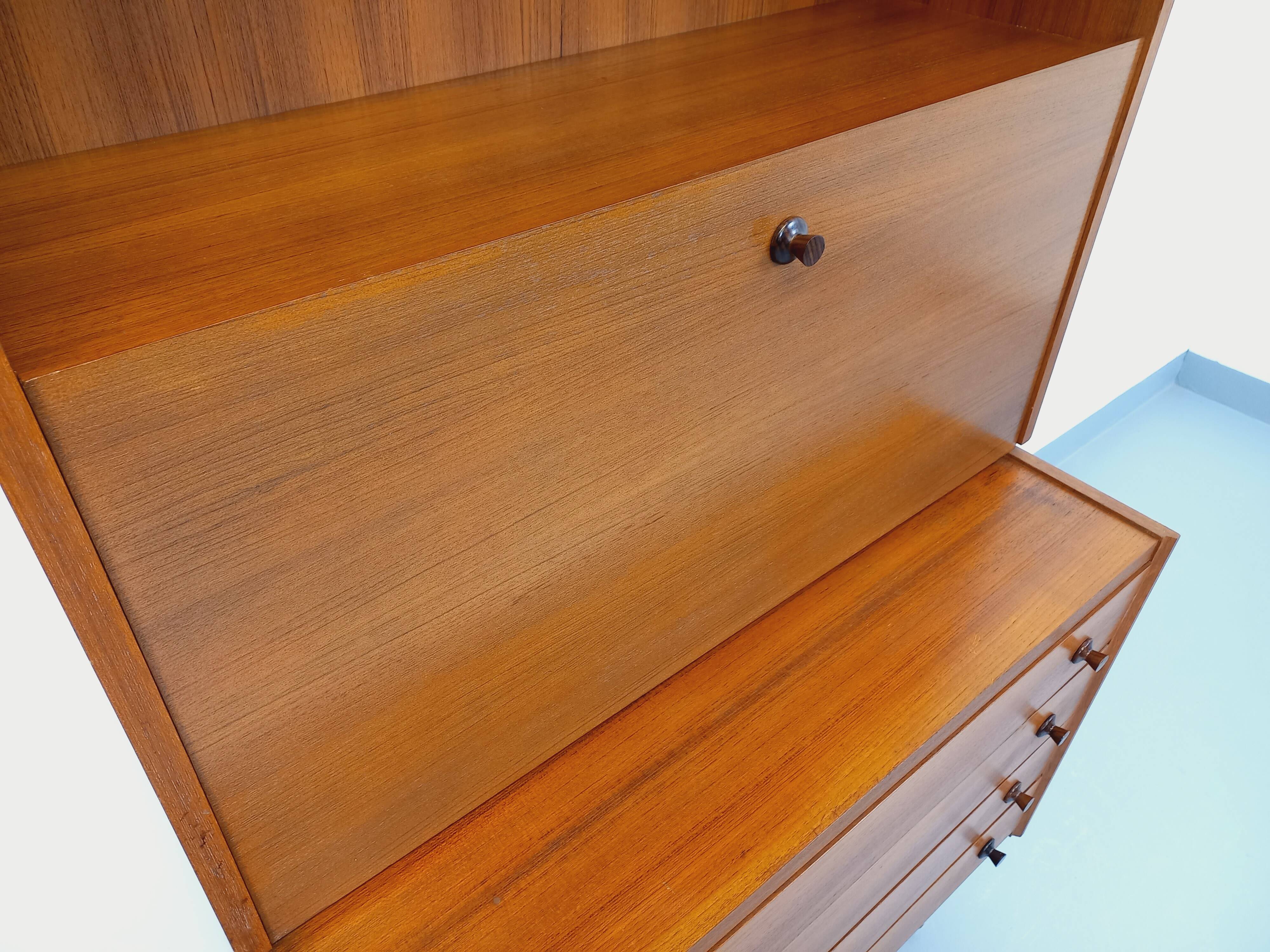 Vintage teak secretary bookcase with storage chest.