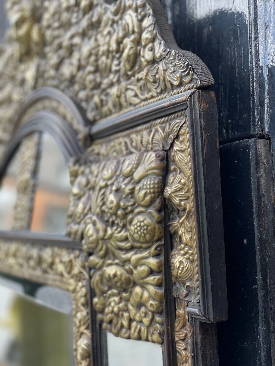 Brass and blackened wood mirror in Louis XVI style circa 1880.