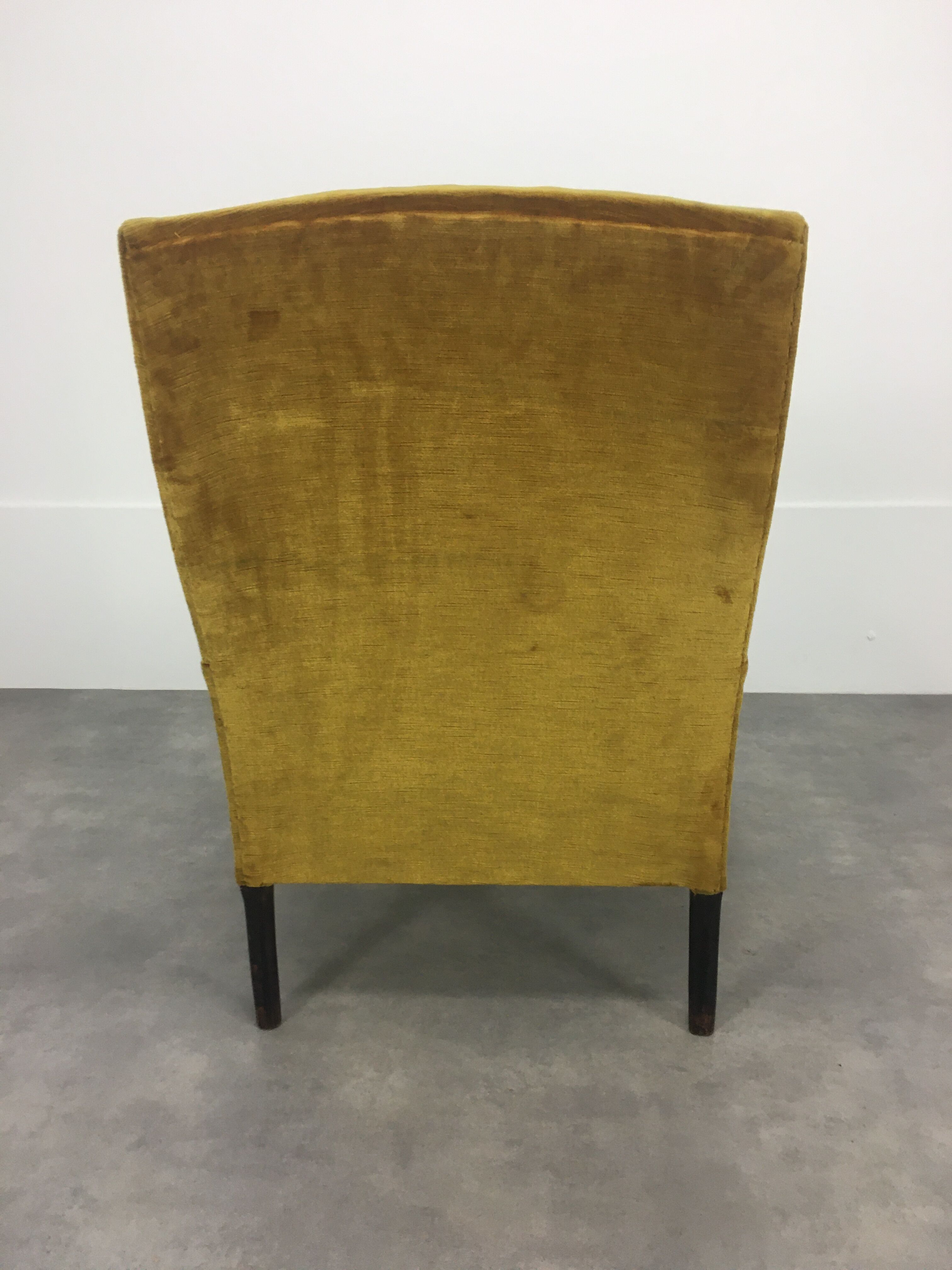 English armchair Napoleon III in mustard yellow velvet