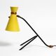 Large Mid Century Modern tripod table lamp with yellow diabolo lampshade