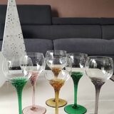 Set of 6 round stemmed glasses. Bohemian crystal. Floral twisted stem.