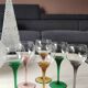 Set of 6 round stemmed glasses. Bohemian crystal. Floral twisted stem.