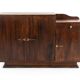 Asymmetrical antique Art Deco sideboard in rosewood veneer.