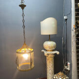 Brass Ribbed Glass Light Pendant 1950’s