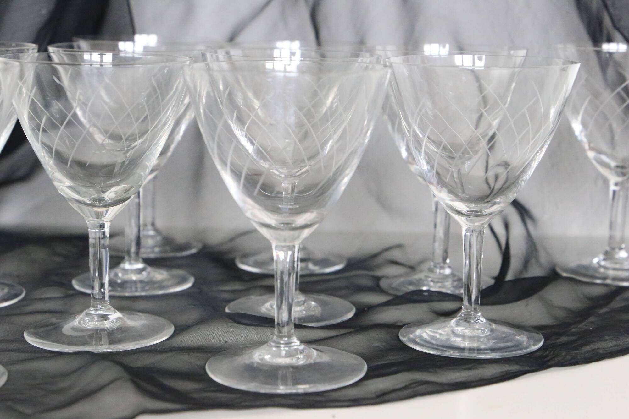 Set of 11 crystal walking glasses, 1940