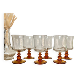 6 small vintage amber stemmed glasses