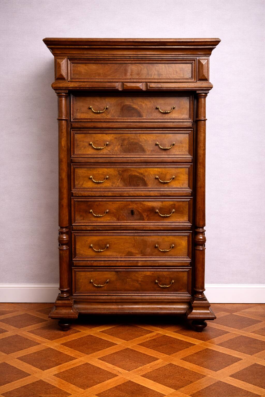 Chest of drawers / chiffonnier in solid walnut, Napoleonic III period – 19th century