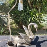 Lampe cygne bronze argenté années 70