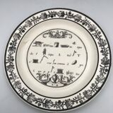 Lot of 6 plates in fine earthenware from choisy-le-roi, p&h, rebus décor; xixth
