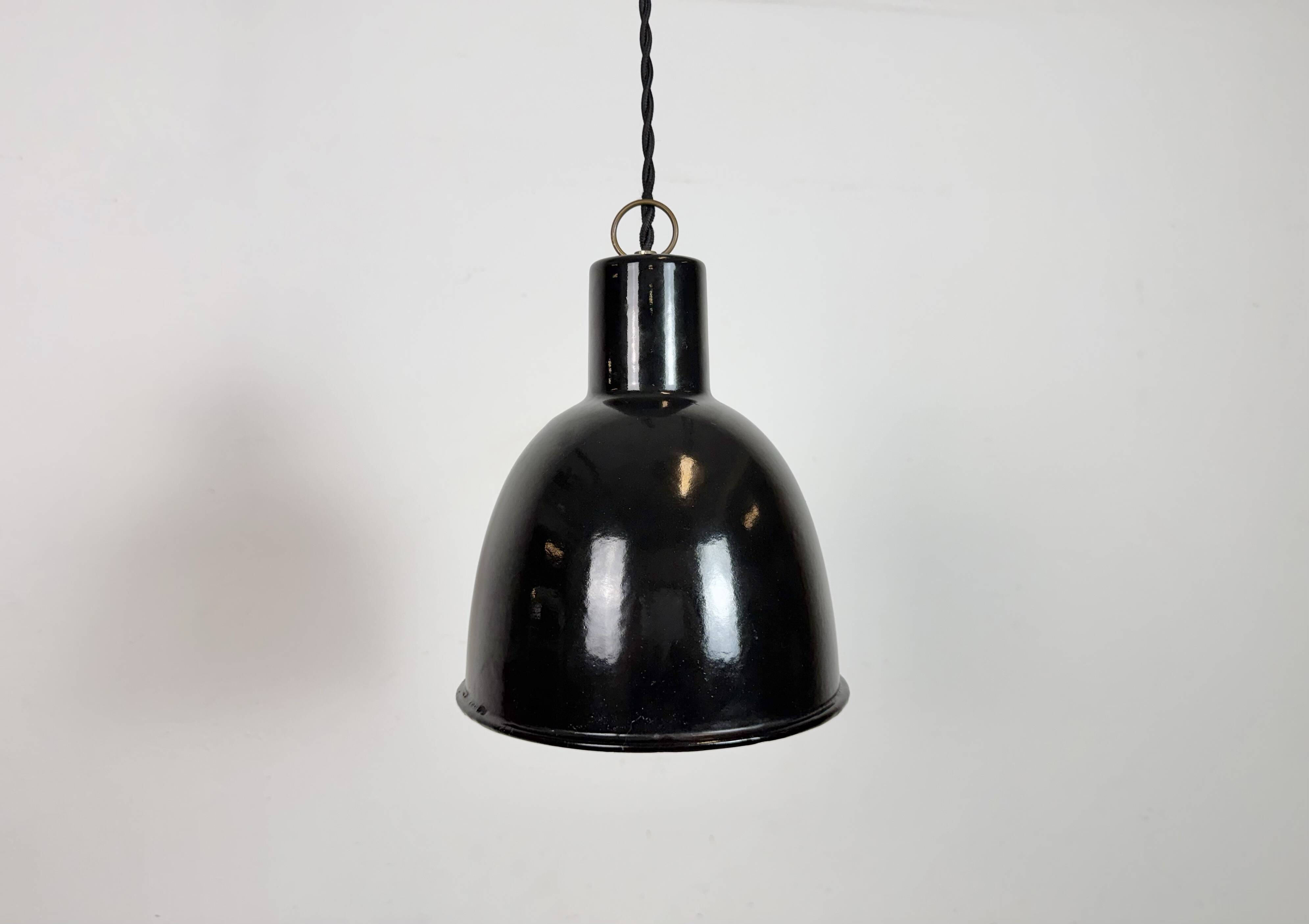 Small Industrial Black Enamel Ceiling Lamp, 1950s