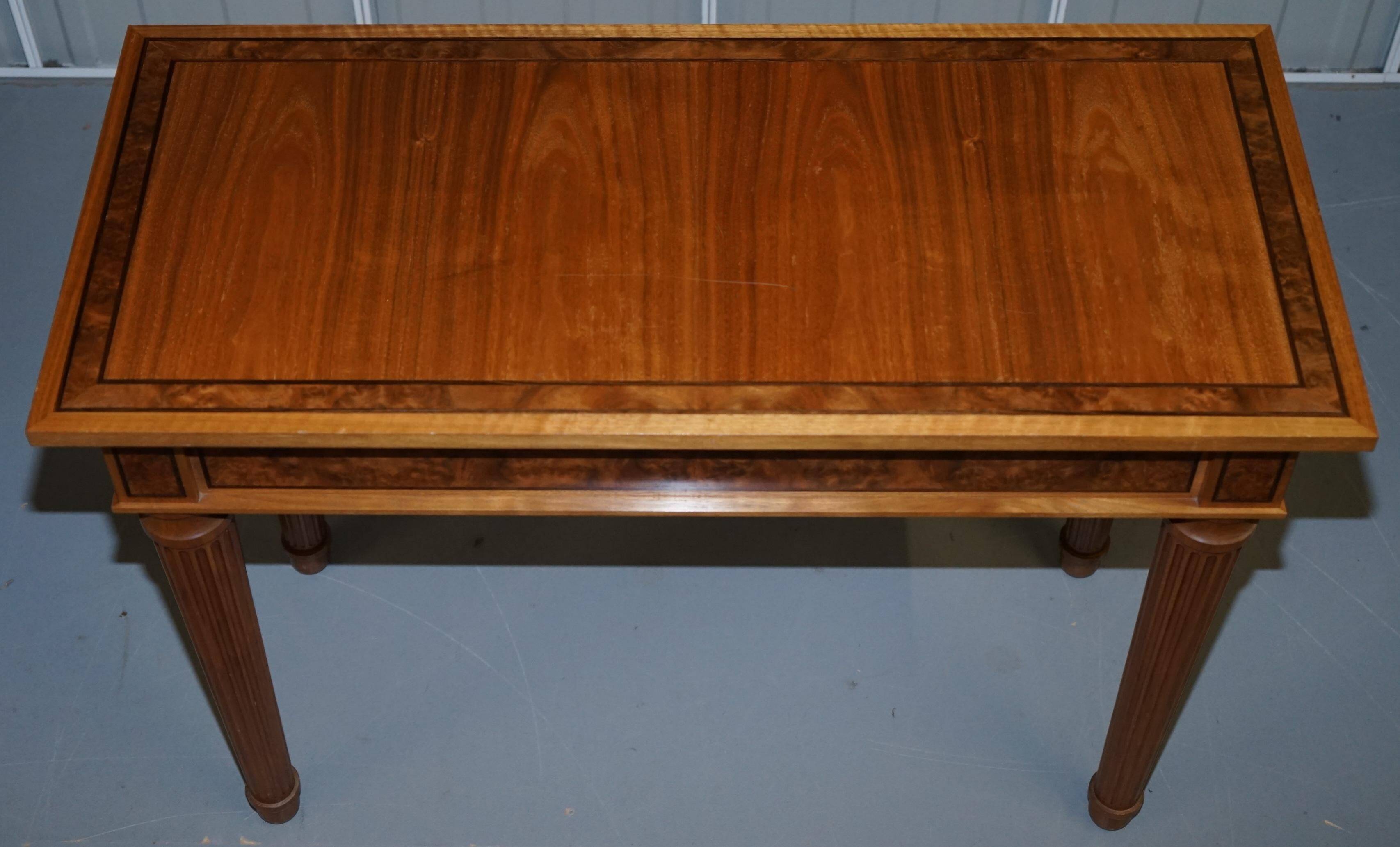Pair of console tables David Linley 1993 walnut burr