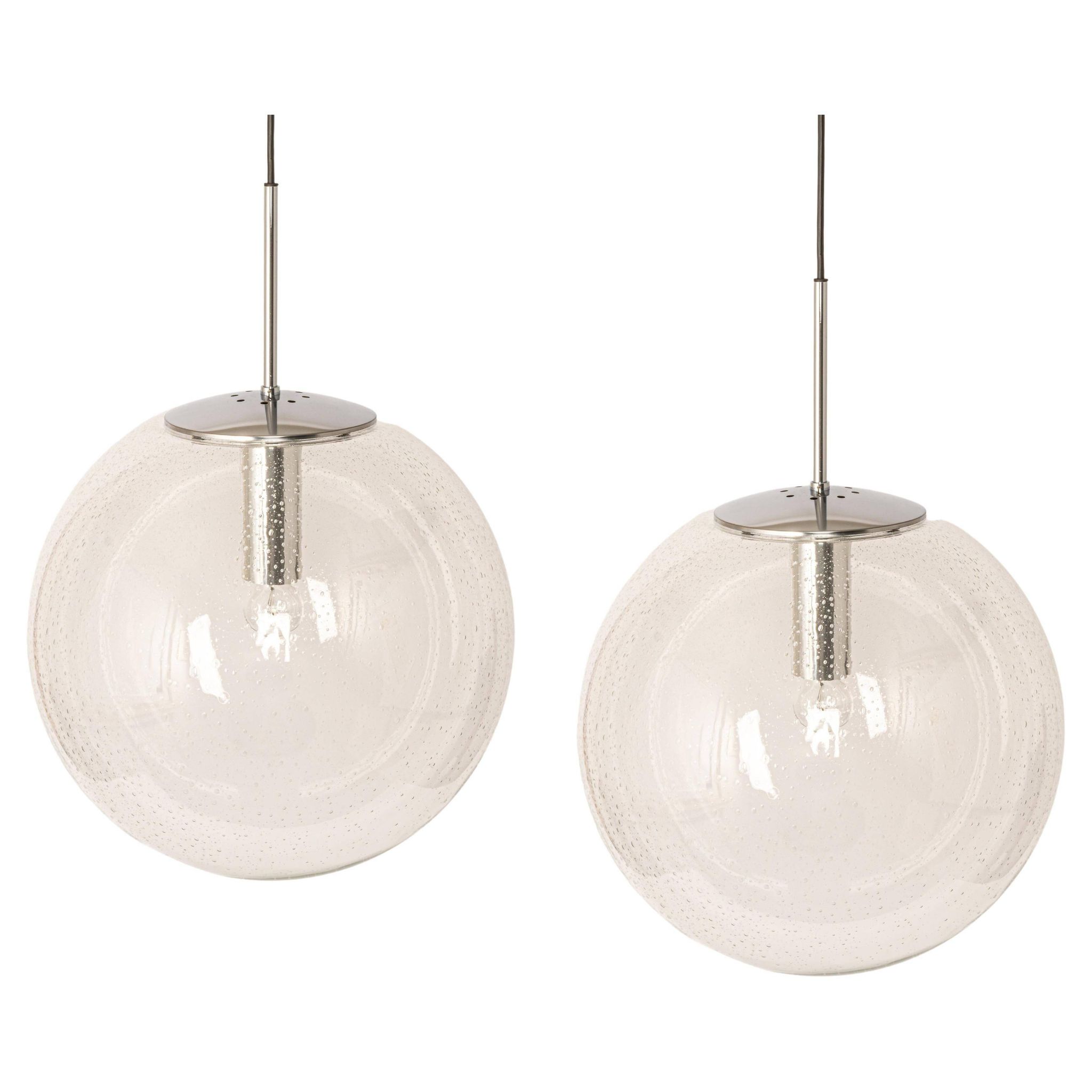 clear glass ball pendant chrome Limburg, Germany, 1970s