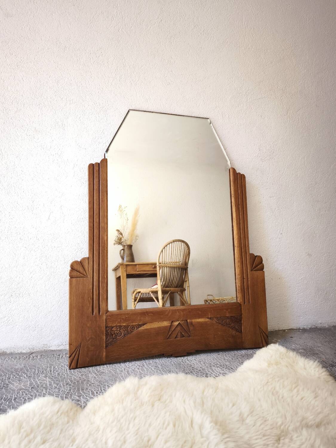Vintage Art Deco Oak Mirror – 1920s/1930s