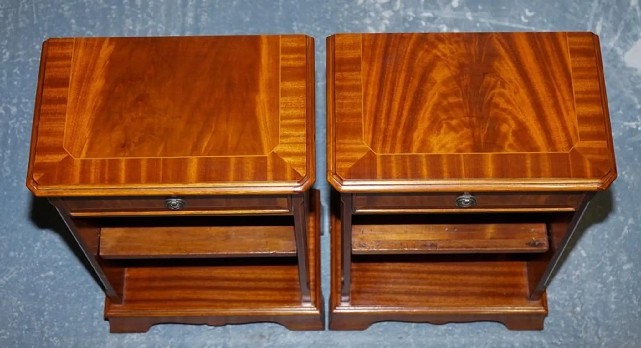 Vintage Georgian Style Walnut Bedside Tables, Set of 2