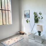 White and blue floral wool rug