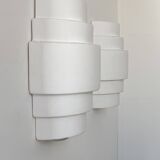 Pair of vintage plaster wall lights, matte white, France, 1980.