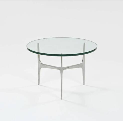 Knut HESTERBERG Round coffee table in glass and polished aluminum