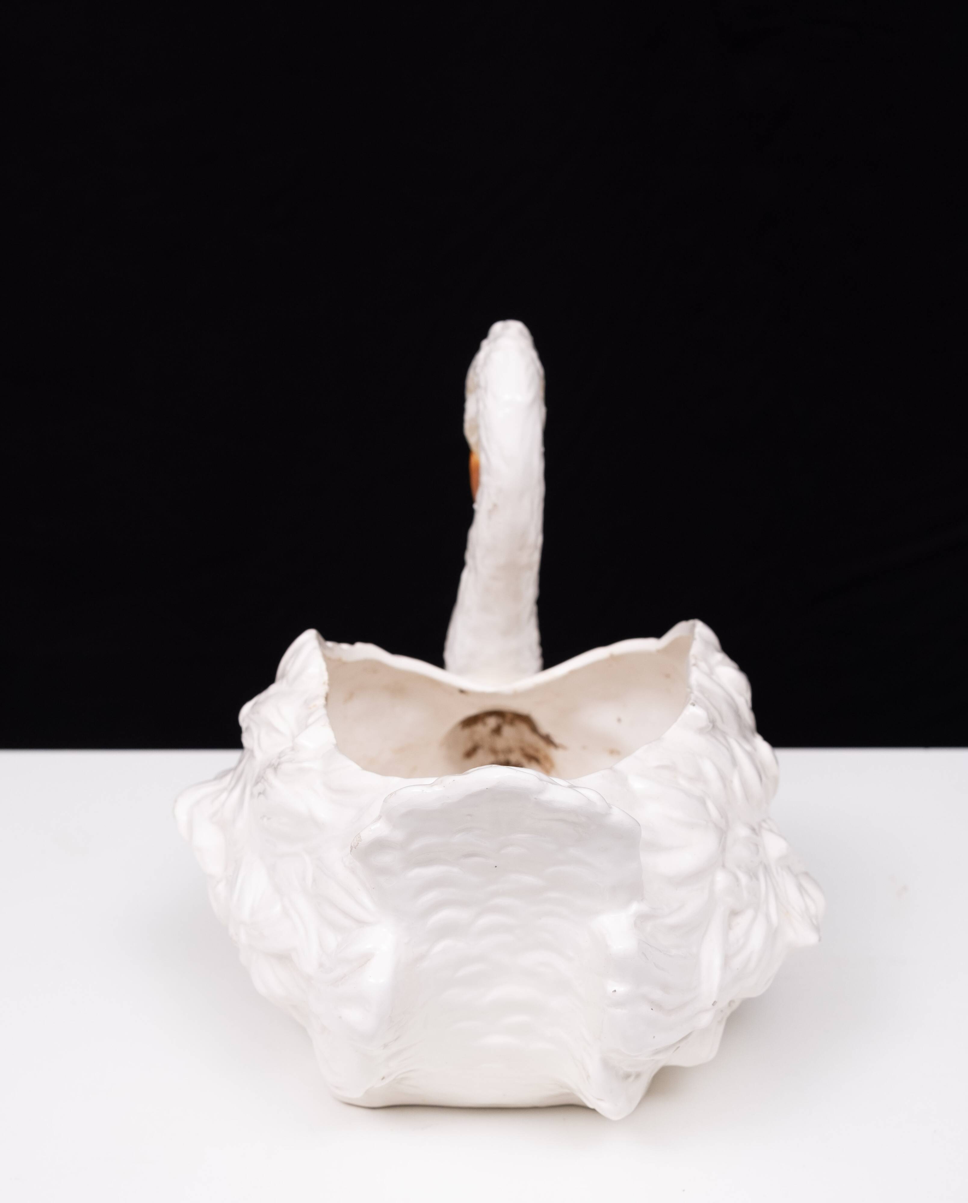 Antique Capodimonte Ceramic Swan jardiniere 1880