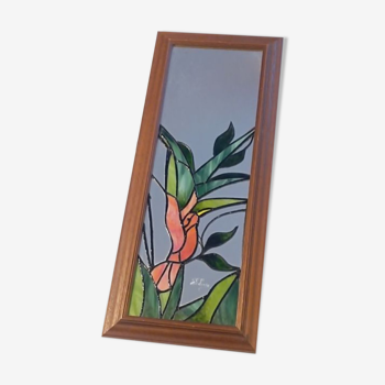 Mirror with painted stained glass windows