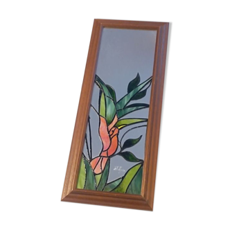 Mirror with painted stained glass windows