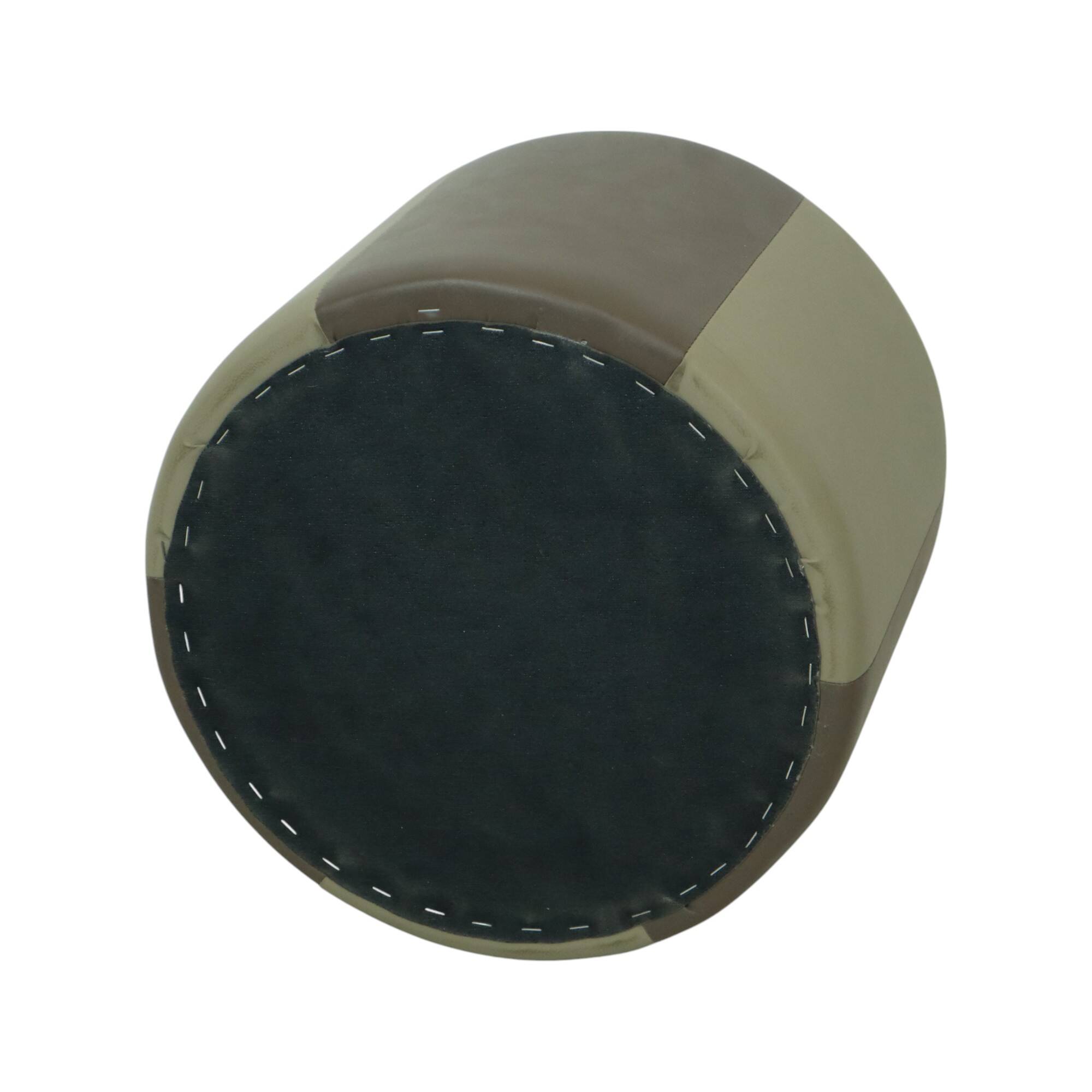 Round Vintage Pouf Two-tone Faux Leather Patchwork