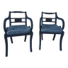 Paire de fauteuils à crosse réenchantés en gris ardoise, entièrement refait, tapissés.