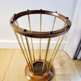 Porte-parapluie en bois et laiton, années 1950