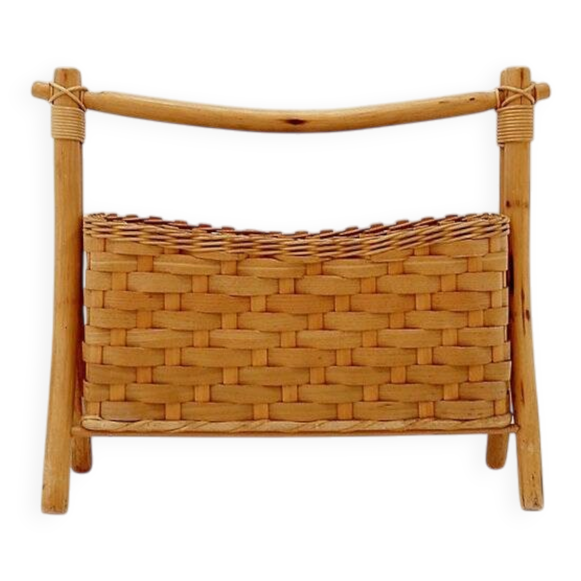 Vintage bamboo magazine rack in bohemian style - 1970s
