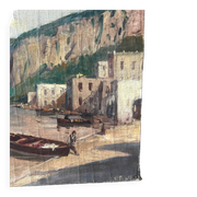 Village in the cliffs, oil on canvas signed E. Bello