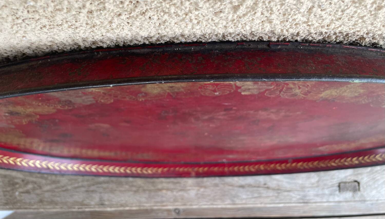 Large Red Lacquered Sheet Metal Serving Tray. Empire Period.