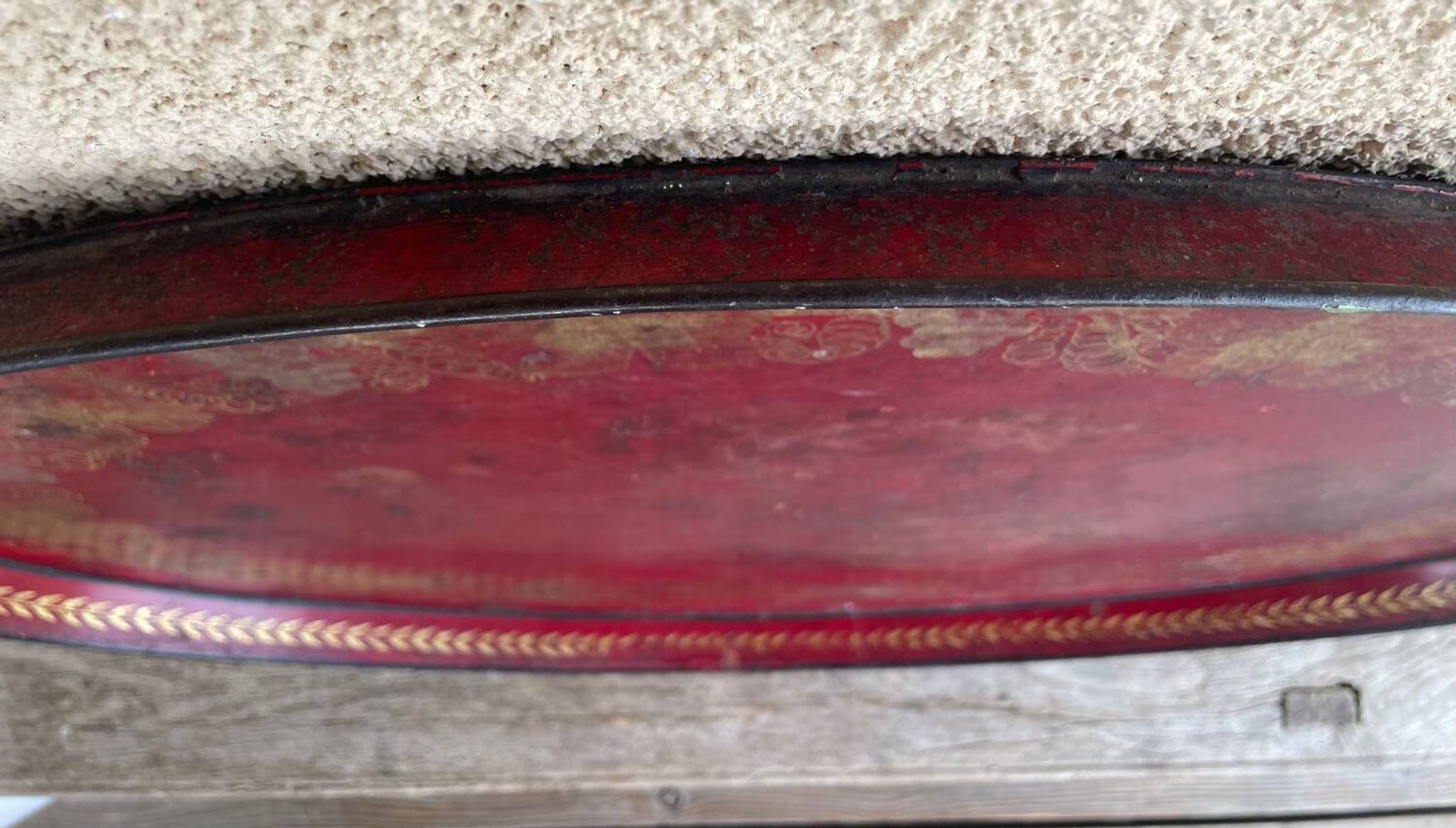 Large Red Lacquered Sheet Metal Serving Tray. Empire Period.