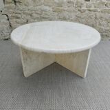 Side table, round travertine sofa end