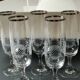 Set of 5 Champagne Flutes. Crystal glass. Empire style. Floral motifs.