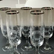 Set of 5 Champagne Flutes. Crystal glass. Empire style. Floral motifs.