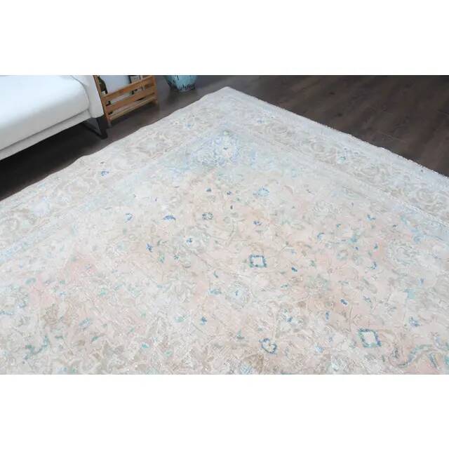 1970s Vintage Persian Handmade Wool Cotton Light Brown Area Rug 284x380