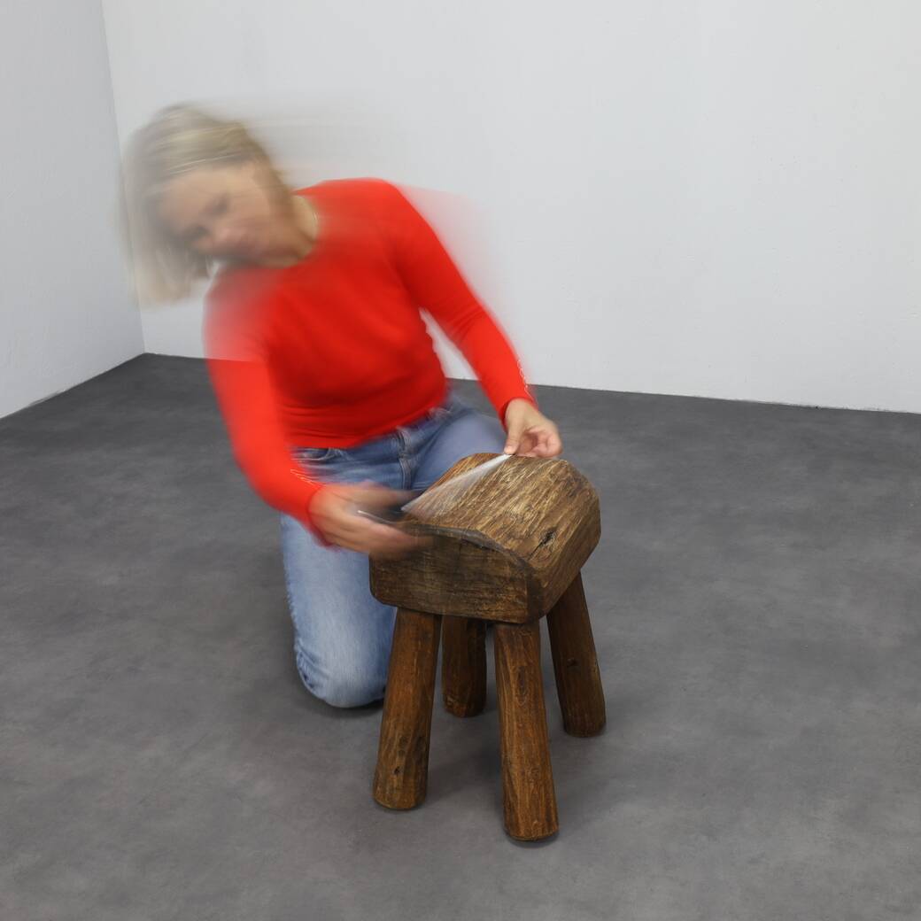 Vintage Stool Primitive Brutalist Folkart Style