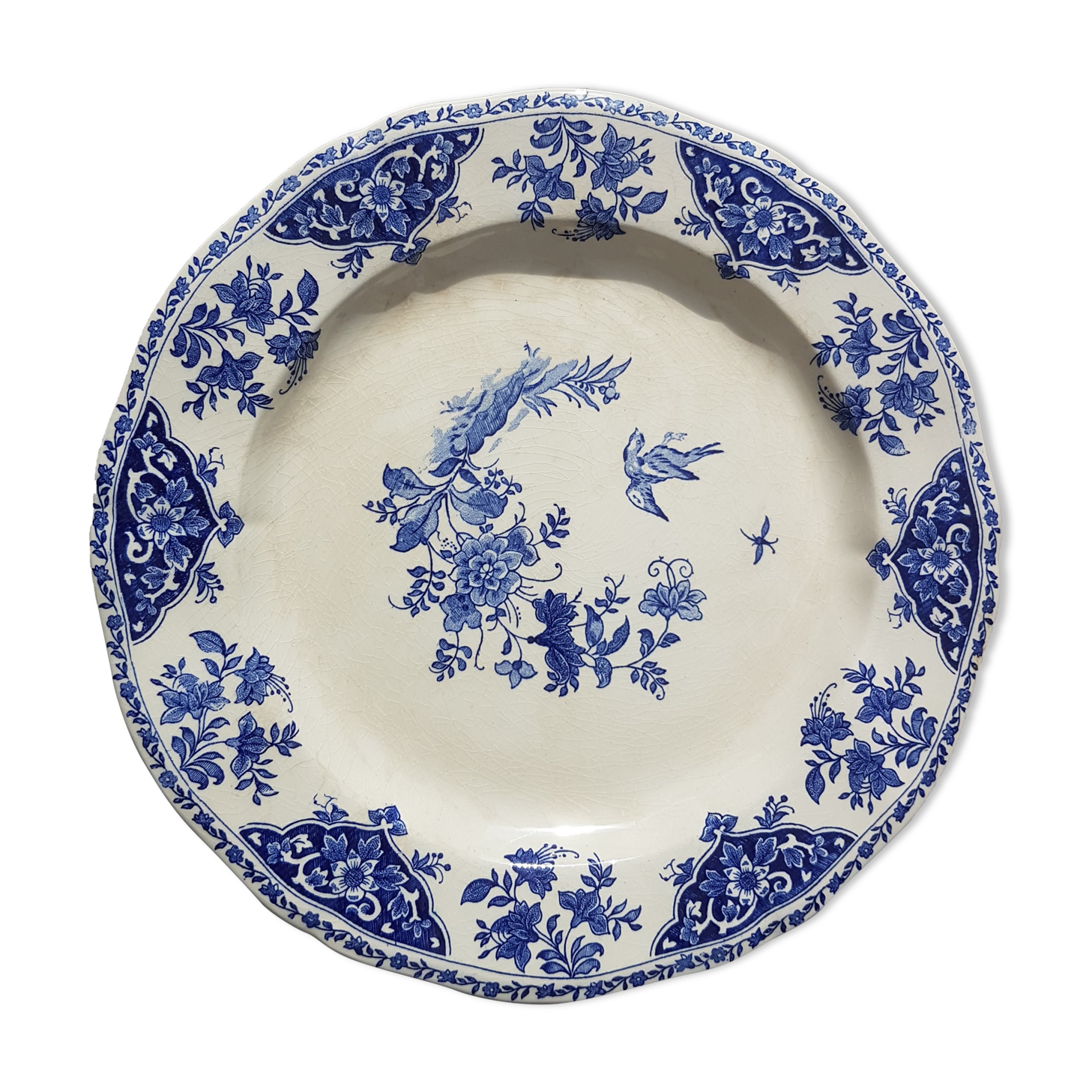 Plate Gien Earthen Floral Patterns and Bird
