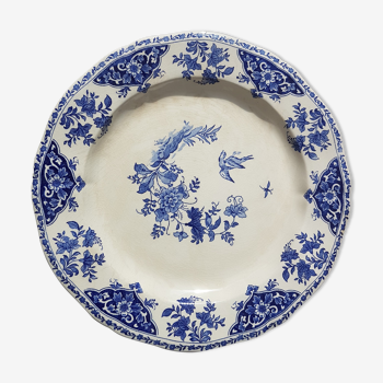 Assiette faïence de Gien motifs floraux et oiseau