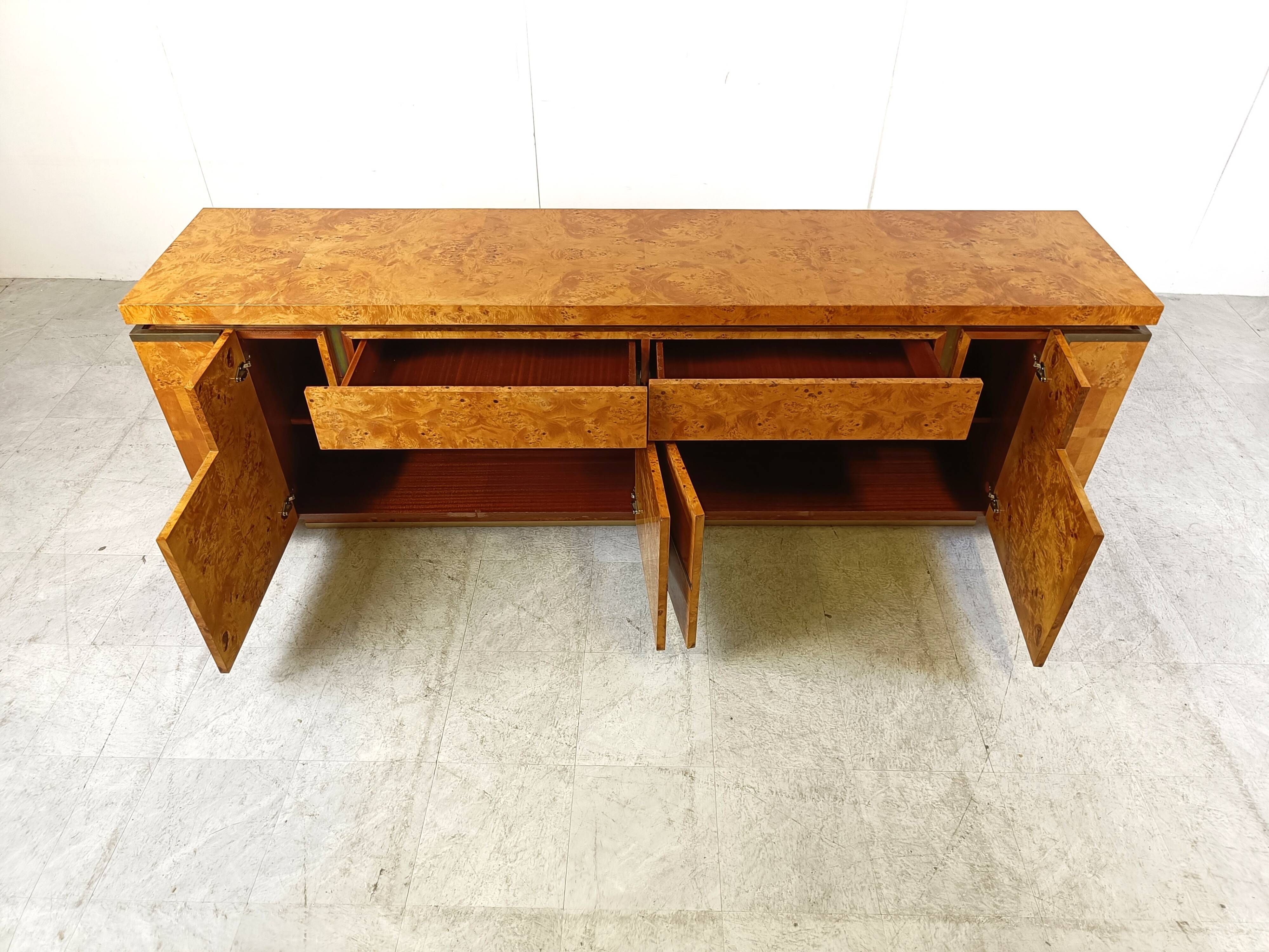 Burl wood credenza by Jean Claude Mahey, 1970s