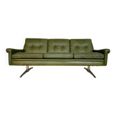 Canapé 3 places vintage danois des années 50 Svend Skipper en cuir vert olive