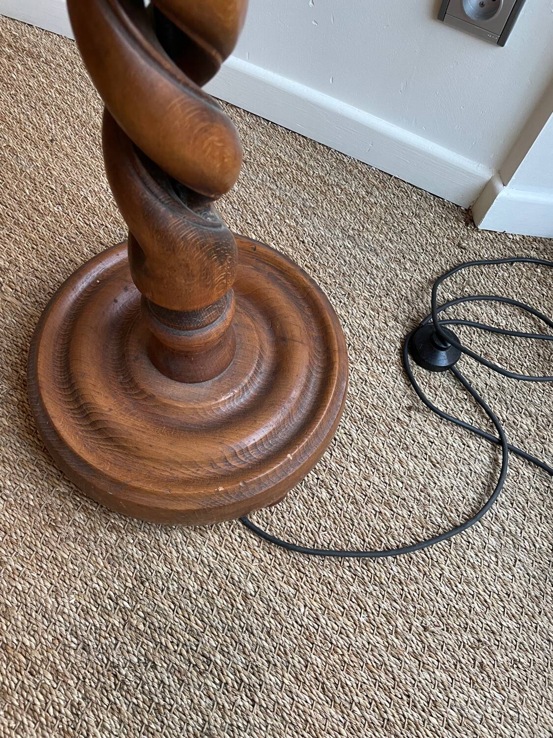 Turned wood floor lamp