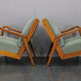 1960s Kozelka and Kropacek Restored Pair of Oak Armchairs, Rare Model