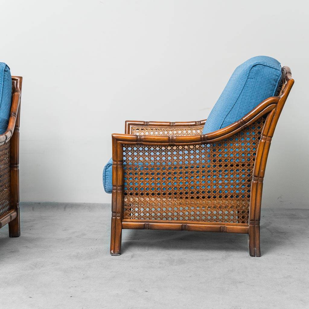 Pair of vintage armchairs in bamboo and Vienna straw 1960s modernism