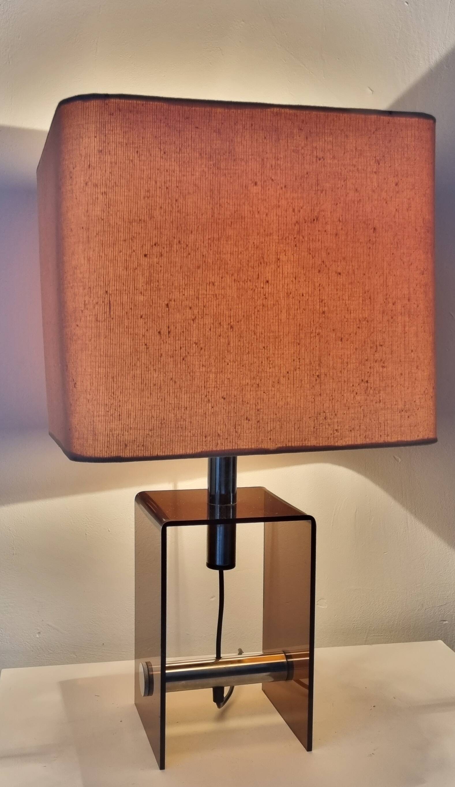Mid-century smokey brown acrylic glass and chrome table lamp, 1970s