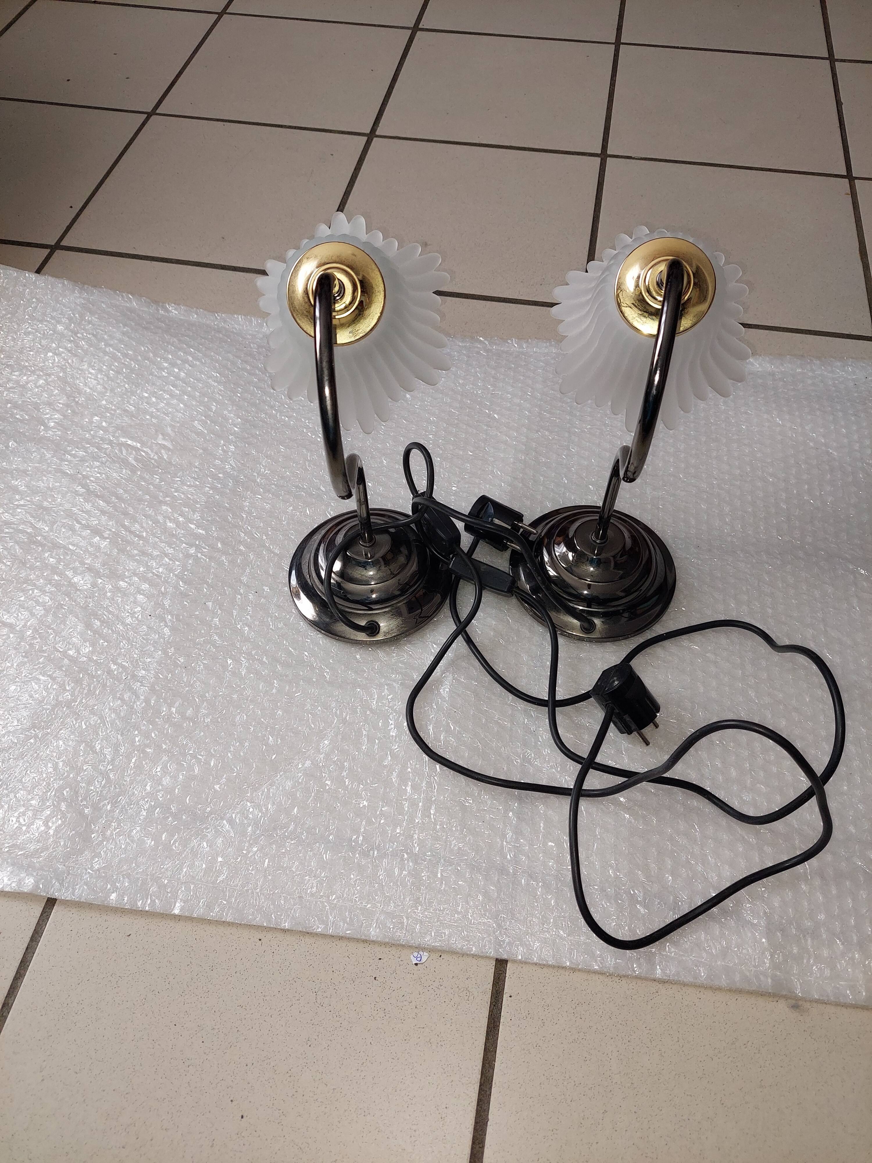 Set of 2 table lamps lampshade in opaline tulip glass Hufnagel Leuchten vintage