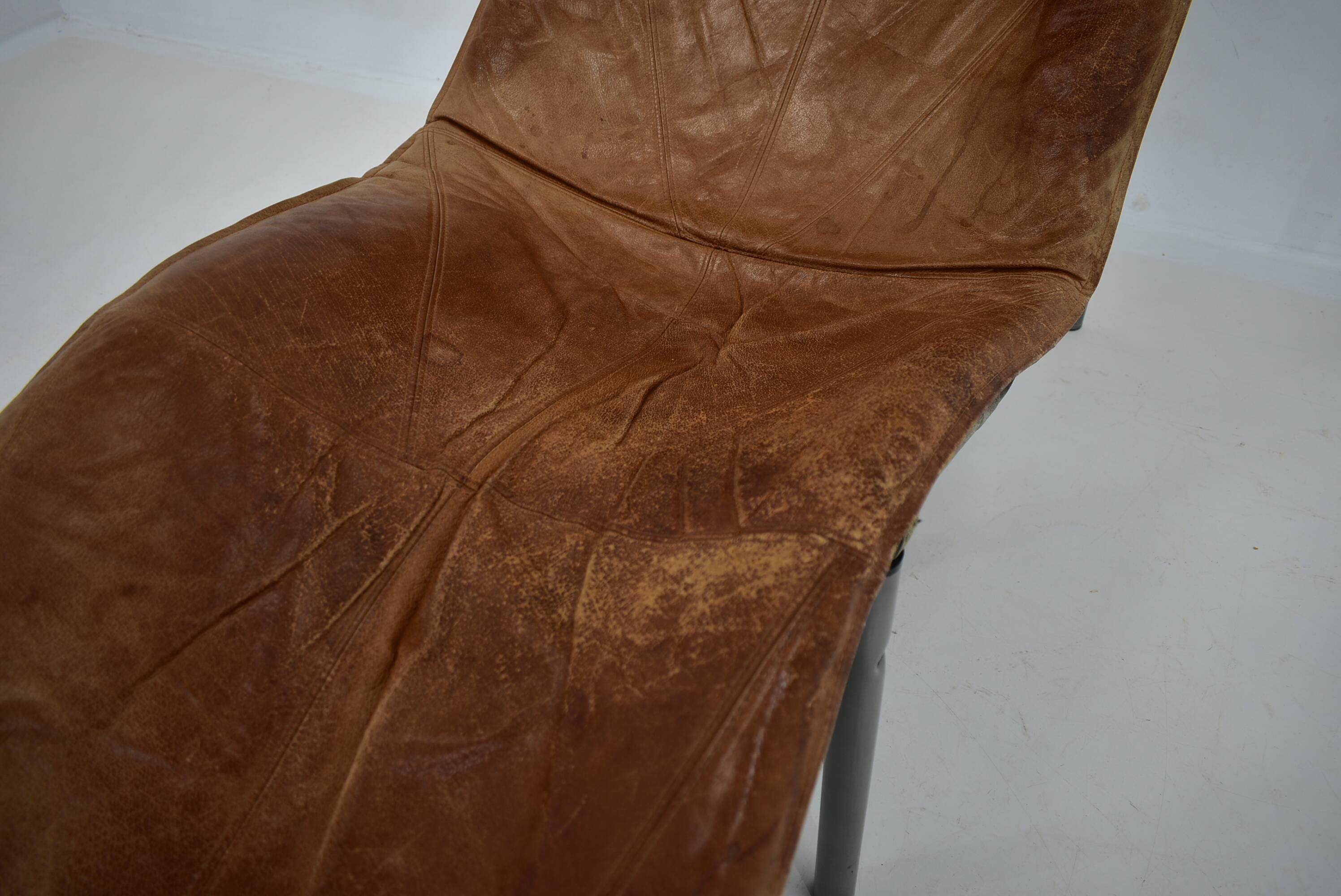 Vintage Cognac Leather Chaise Longue by Tord Bjorklund Sweden, 1970