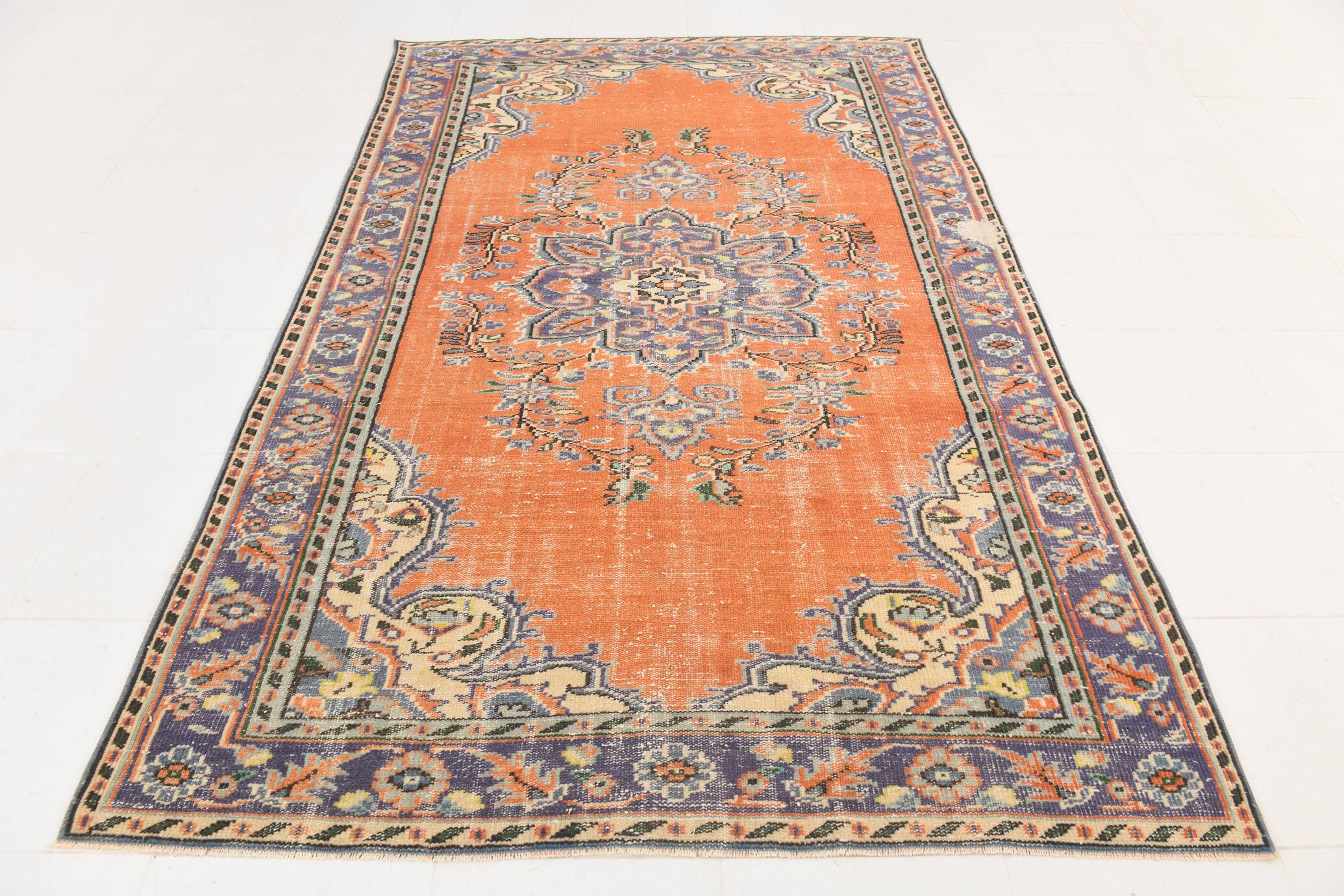 6x9 Turkish Classic Pattern Orange Green Vintage Rug, 174x279Cm