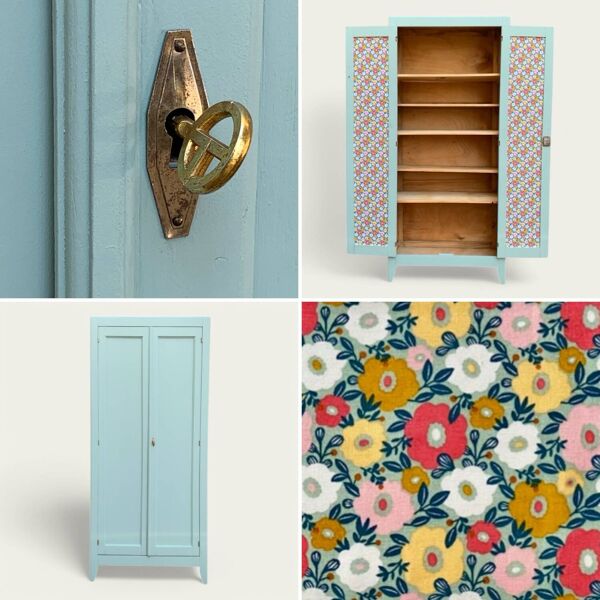 Armoire parisienne vintage bleu vert grisé