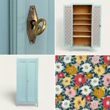 Vintage Parisian wardrobe, blue-green and gray