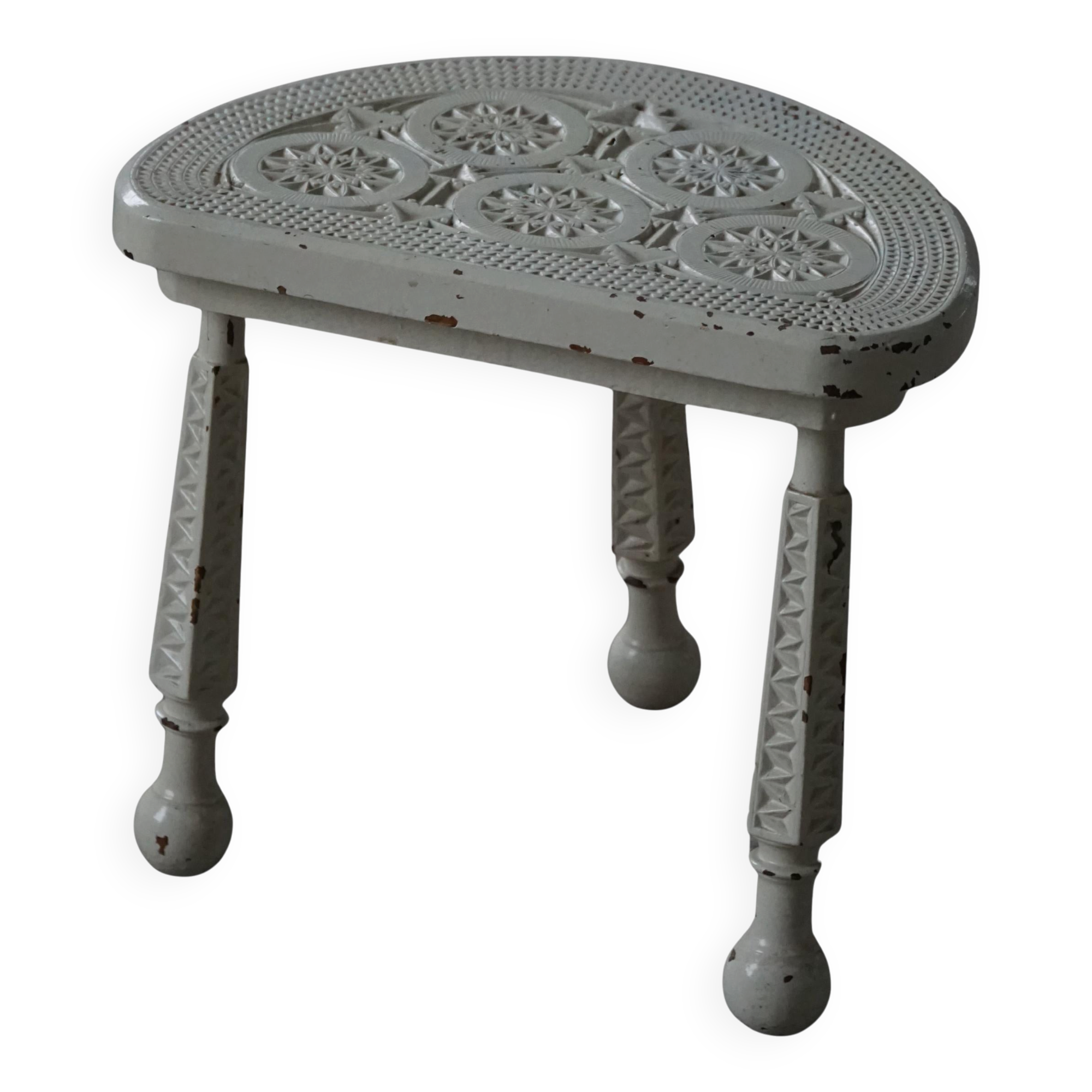 Tripod wooden stool with carved details, early 20th century Danish, 1930s.